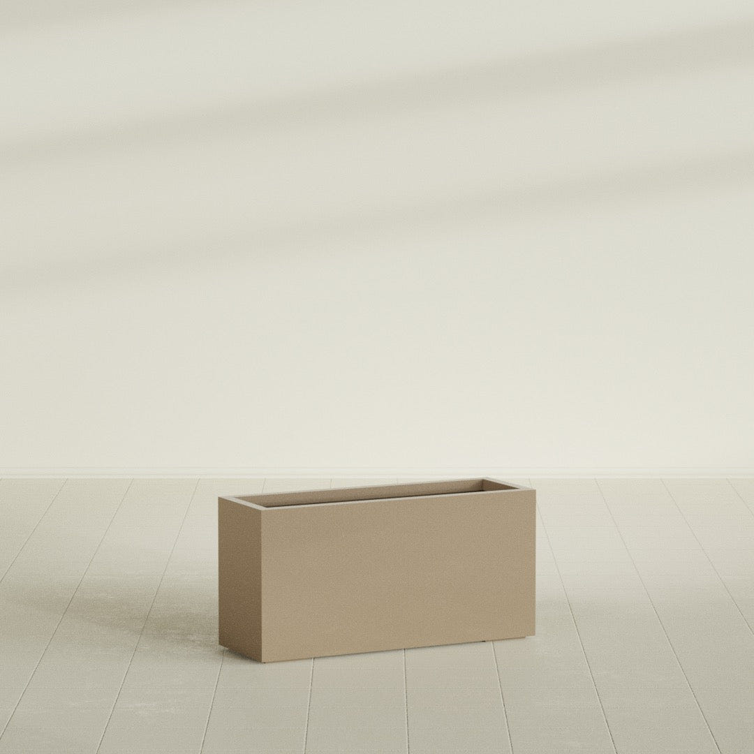 Hollywood Narrow Rectangular Planter in Gloss Metallic Gold, 36"L × 12"D × 24"H, shown empty