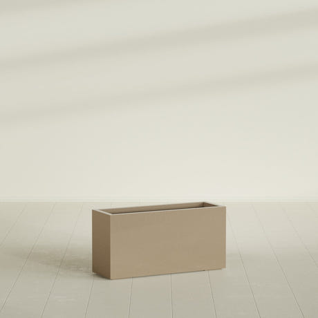 Hollywood Narrow Rectangular Planter in Gloss Metallic Gold, 36"L × 12"D × 24"H, shown empty