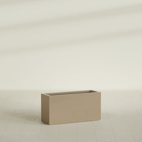 Hollywood Narrow Rectangular Planter in Gloss Metallic Gold, 36"L × 12"D × 24"H, shown empty