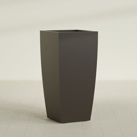 Toulan Tapered Square Planter in Matte Dark Brown, 23"W × 48"H, shown empty