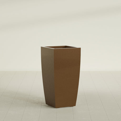 Toulan Tapered Square Planter in Metallic Bronze, 18"W × 36"H, shown empty