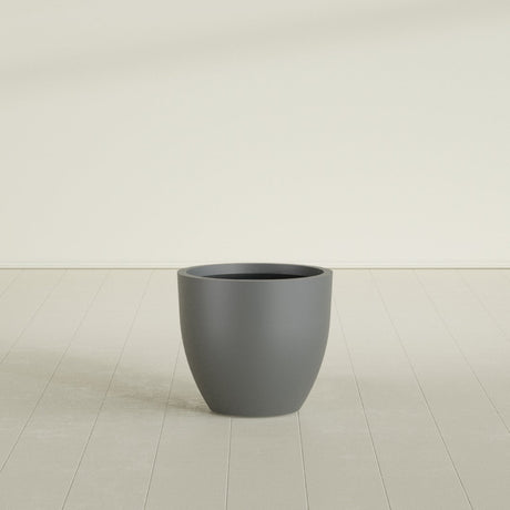 Wannsee Round Planter in Matte Gunmetal, 27"D × 24"H, shown empty
