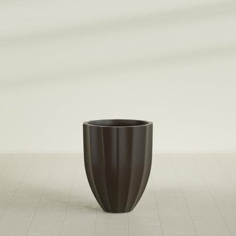 Alicante Fluted Planter in Matte Dark Brown, 22"D × 27"H, shown empty