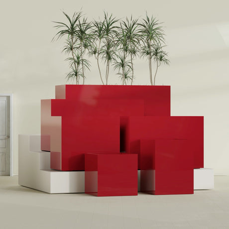 Brisbane Corner fiberglass planter in Gloss Red, size range, in a sunlit interior