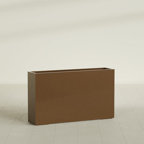 Perth Rectangular Planter in Metallic Bronze, 72"L × 16"D × 42"H, shown empty