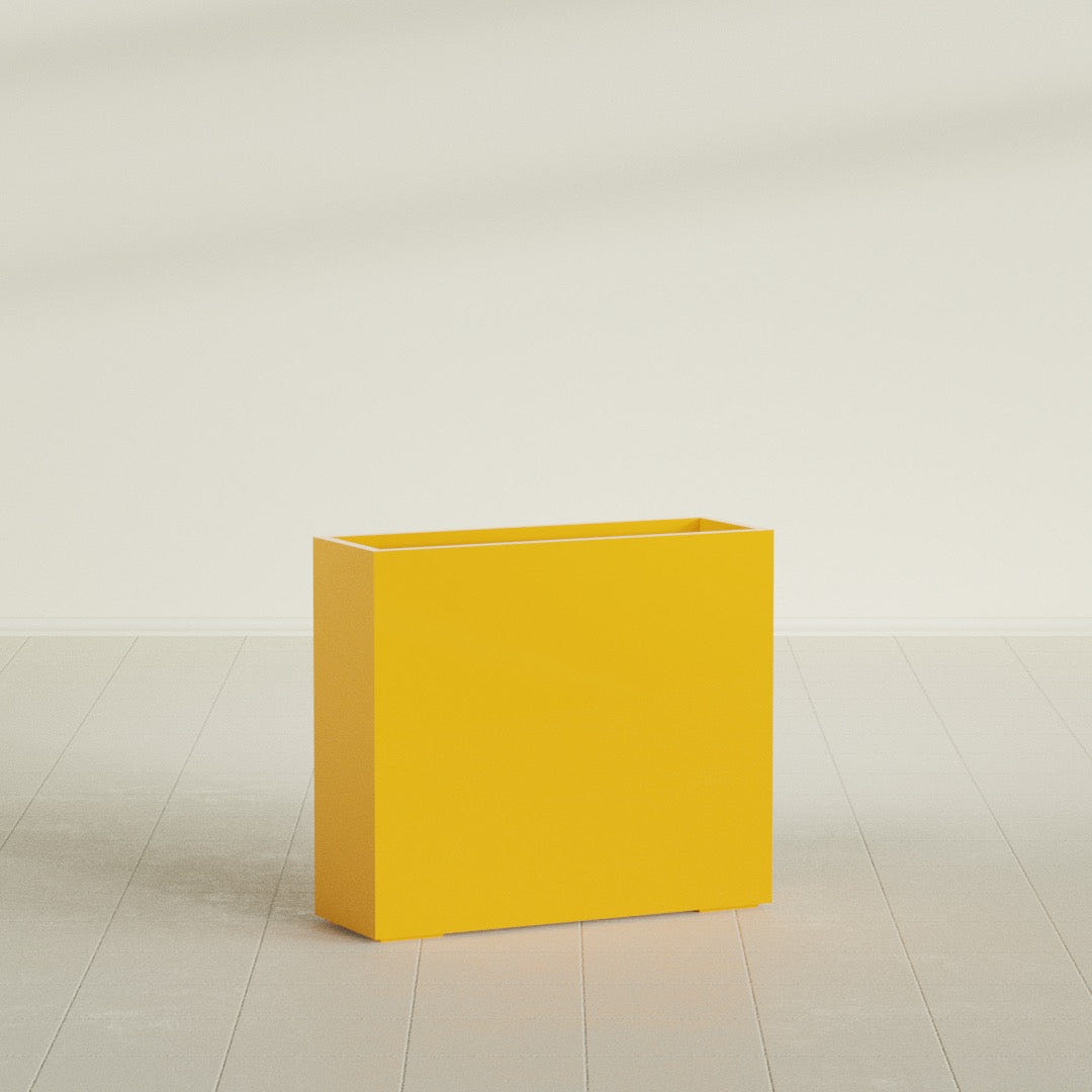 Perth Rectangular Planter in Gloss Saffron, 48"L × 16"D × 42"H, shown empty
