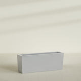 Panama Tapered Rectangular Planter in Metallic Silver, 48"L × 12"D × 18"H, shown empty