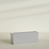 Panama Tapered Rectangular Planter in Metallic Silver, 48"L × 12"D × 18"H, shown empty