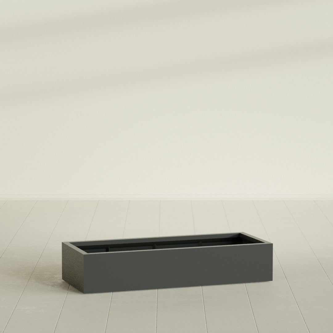 Antwerp Rectangular Planter in Matte Charcoal, 60"L × 24"D × 12"H, shown empty