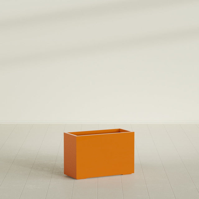 Tolga Rectangular Planter in Gloss Tangerine, 36"L × 16"D × 24"H, shown empty