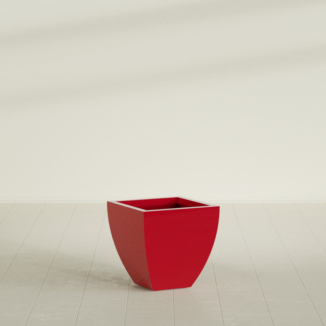 Lima Tapered Square Planter in Gloss Red, 20", shown empty