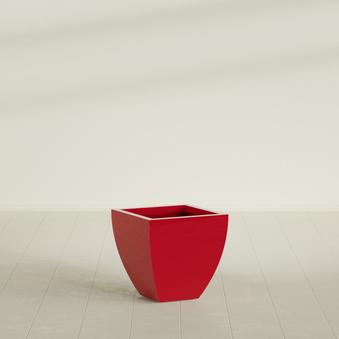 Lima Tapered Square Planter in Gloss Red, 20", shown empty