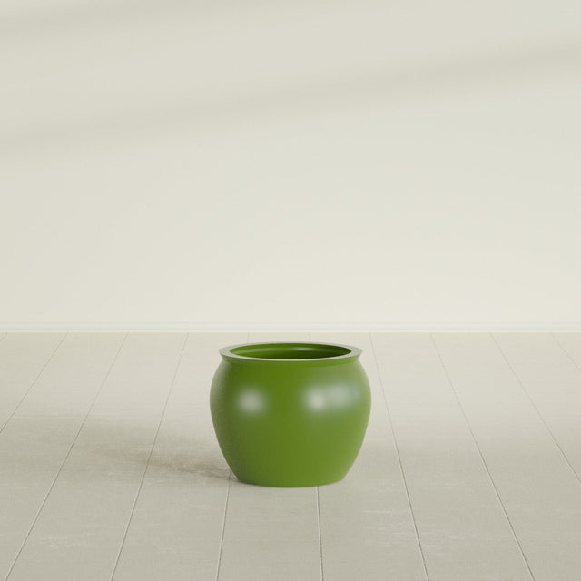 Shanghai Fishbowl Planter in Satin Green, 16", shown empty