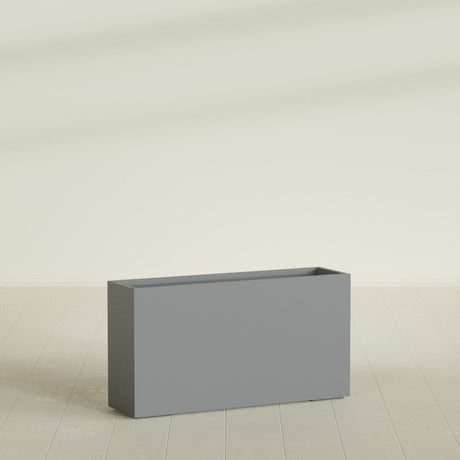 Potsdam Rectangular Planter in Matte Gunmetal, 60"L × 16"D × 32"H, shown empty