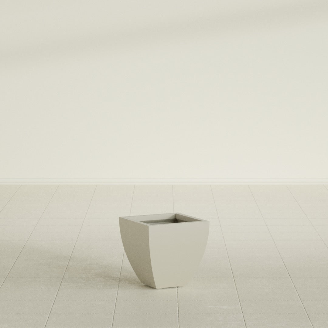 Lima Tapered Square Planter in Satin Beige, 12", shown empty
