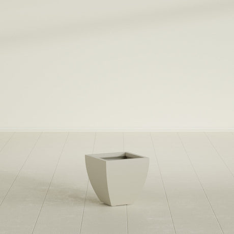 Lima Tapered Square Planter in Satin Beige, 12", shown empty