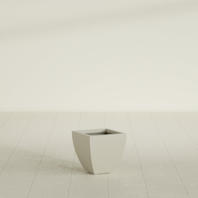 Lima Tapered Square Planter in Satin Beige, 12", shown empty