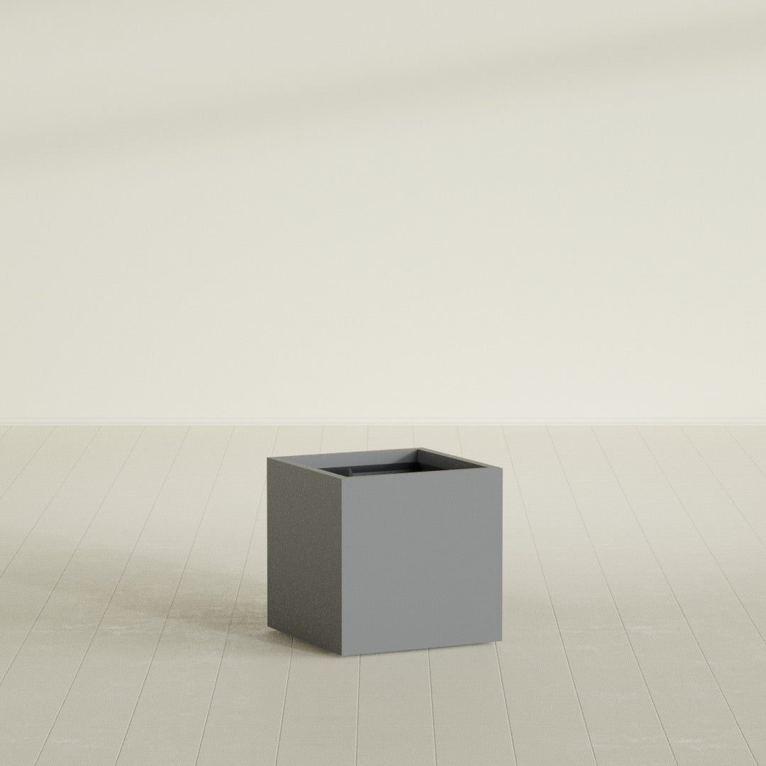 Montroy Cube Planter in Matte Gunmetal, 24", shown empty