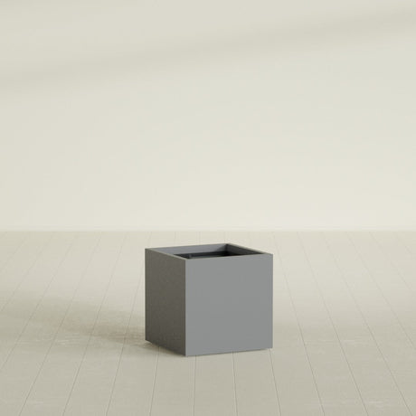 Montroy Cube Planter in Matte Gunmetal, 24", shown empty