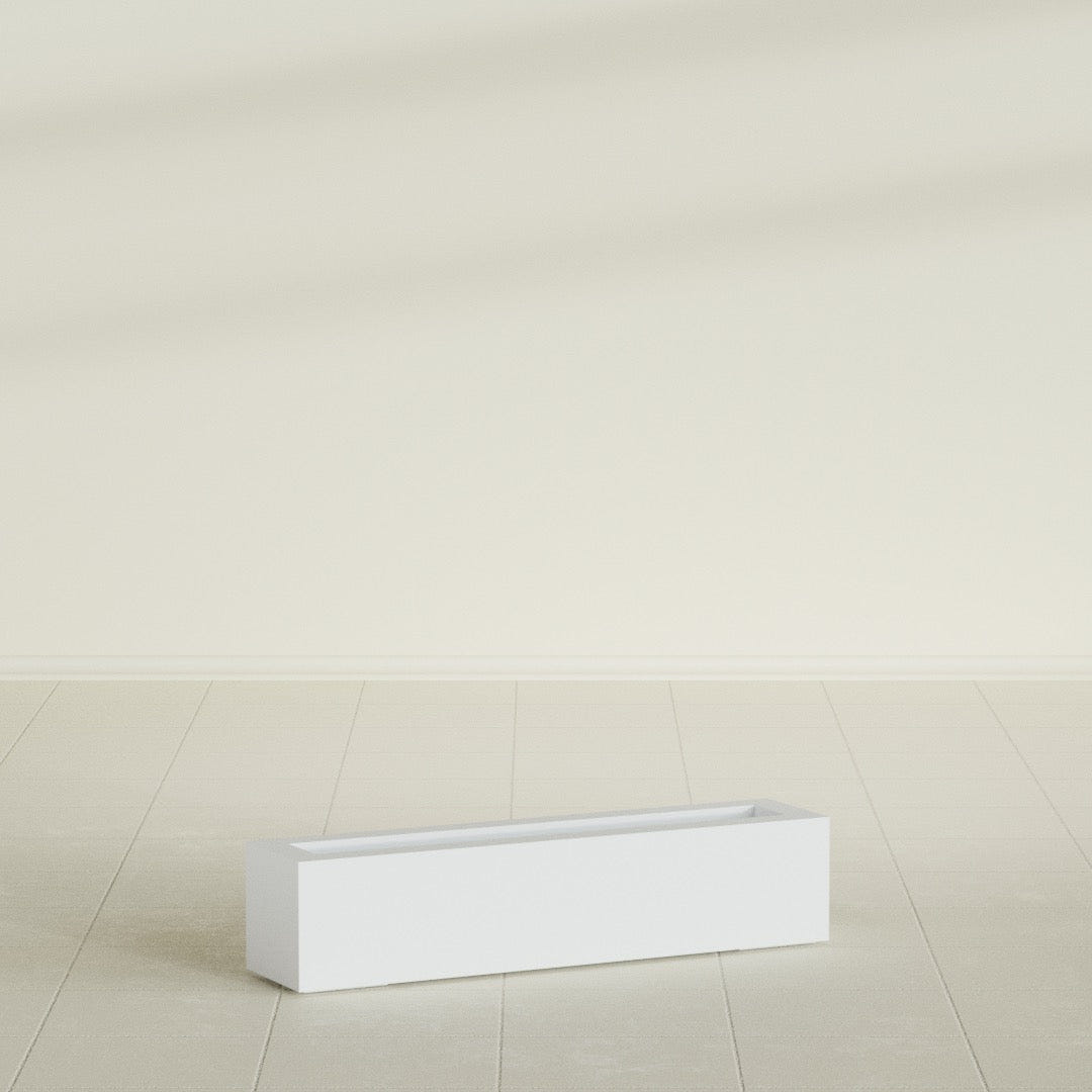Salon Box Planter in Gloss Bright White, 36" Long, shown empty