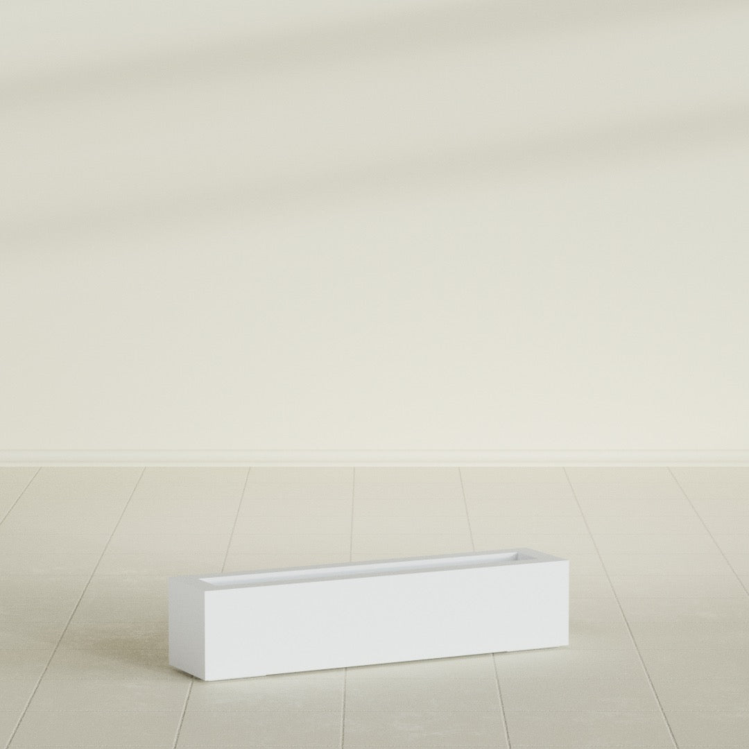 Salon Box Planter in Gloss Bright White, 36" Long, shown empty