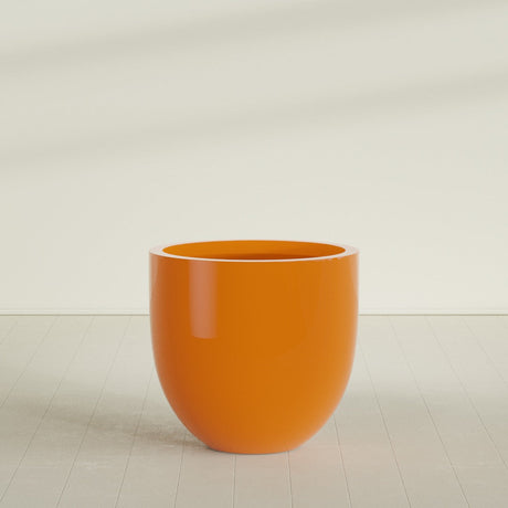 Alzira Bowl Planter in Gloss Tangerine, 36"D × 34"H, shown empty