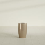 Lisbon tall round tapered fiberglass planter in Gloss Metallic Gold, 14 in diameter, 25 in high, shown empty