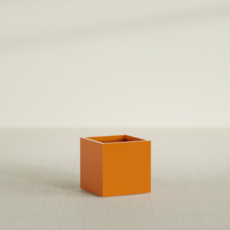 Montroy Cube Planter in Gloss Tangerine, 24", shown empty
