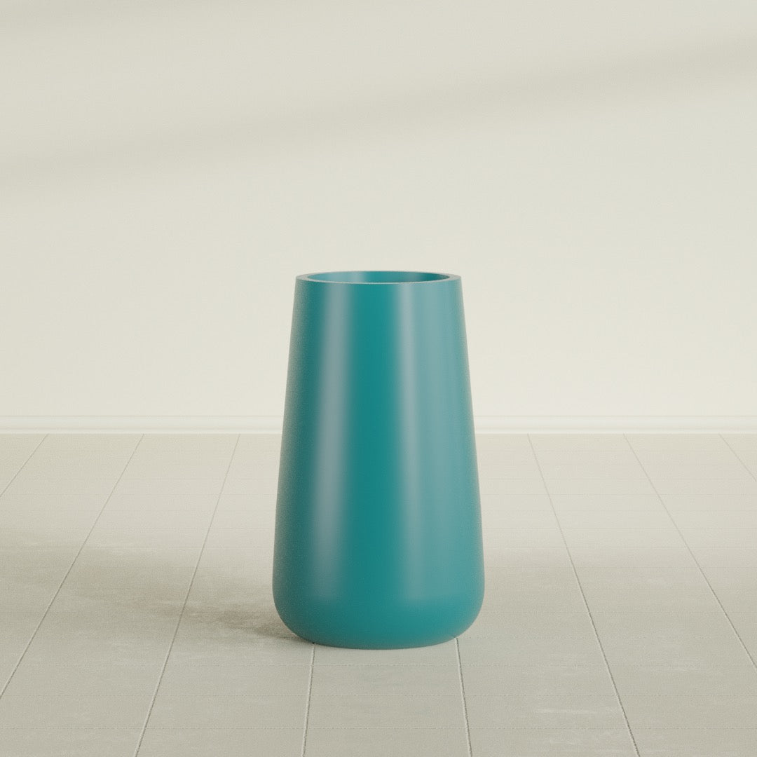 Saigon Tapered Round Planter in Satin Seafoam Green, 16"D × 36"H, shown empty