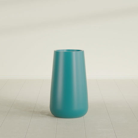 Saigon Tapered Round Planter in Satin Seafoam Green, 16"D × 36"H, shown empty
