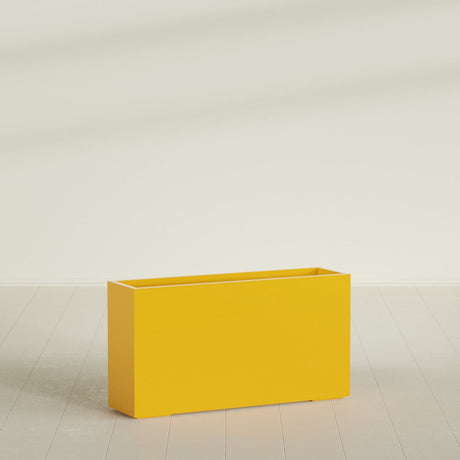 Potsdam Rectangular Planter in Gloss Saffron, 60"L × 16"D × 32"H, shown empty