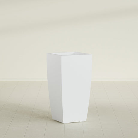 Toulan Tapered Square Planter in Gloss Bright White, 18"W × 36"H, shown empty