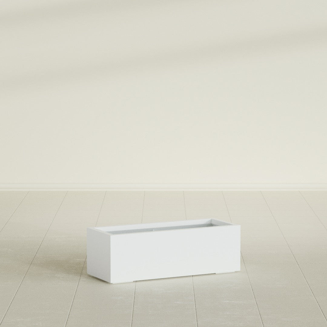 Cuba Low Rectangular Planter in Matte Bright White, 36"L × 14"D × 12"H, shown empty