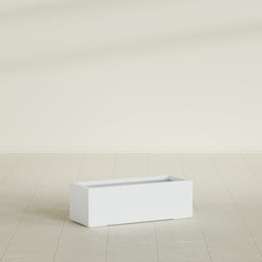 Cuba Low Rectangular Planter in Matte Bright White, 36"L × 14"D × 12"H, shown empty