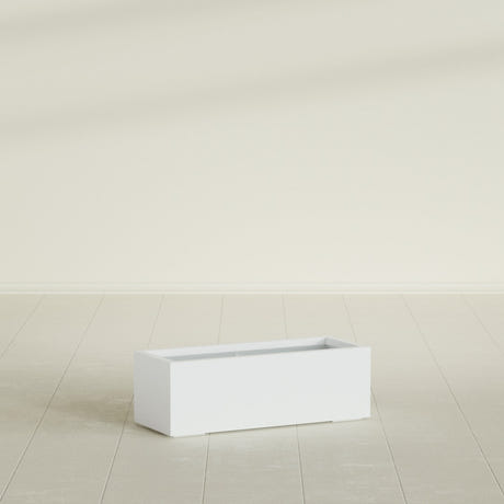 Cuba Low Rectangular Planter in Matte Bright White, 36"L × 14"D × 12"H, shown empty