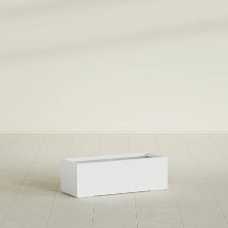 Cuba Low Rectangular Planter in Matte Bright White, 36"L × 14"D × 12"H, shown empty