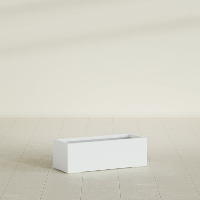 Cuba Low Rectangular Planter in Matte Bright White, 36"L × 14"D × 12"H, shown empty
