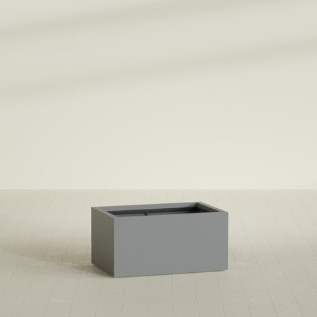 Torino Wide Rectangular Planter in Matte Gunmetal, 36"L × 24"D × 18"H, shown empty