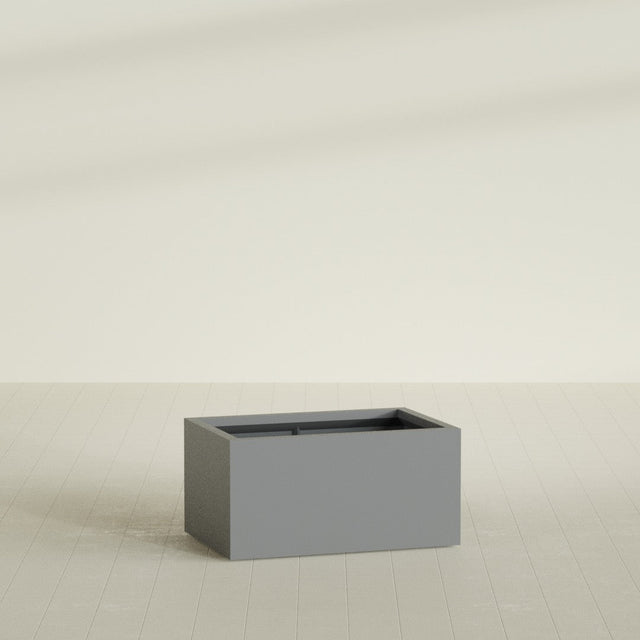 Torino Wide Rectangular Planter in Matte Gunmetal, 36"L × 24"D × 18"H, shown empty