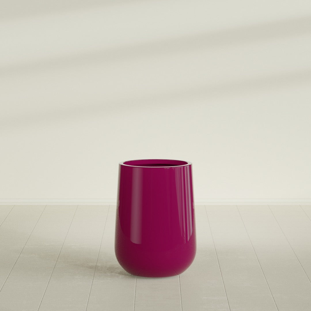 Hayden Urn Planter in Gloss Eggplant, 15"Diam × 23"H, shown empty