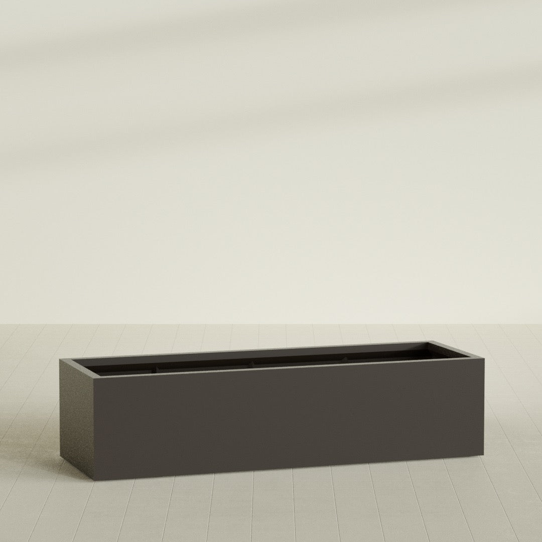 Torino Wide Rectangular Planter in Matte Dark Brown, 72"L × 24"D × 18"H, shown empty
