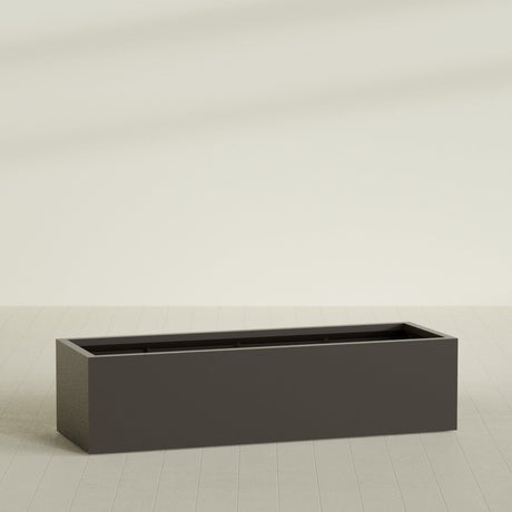 Torino Wide Rectangular Planter in Matte Dark Brown, 72"L × 24"D × 18"H, shown empty