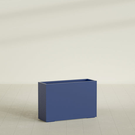 Potsdam Rectangular Planter in Matte Cobalt Blue, 48"L × 16"D × 32"H, shown empty