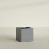 Montroy Cube Planter in Matte Gunmetal, 28", shown empty