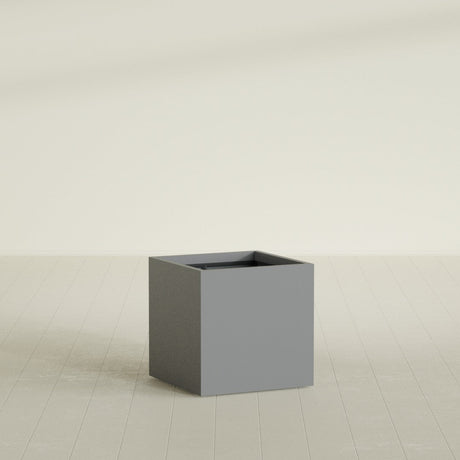Montroy Cube Planter in Matte Gunmetal, 28", shown empty