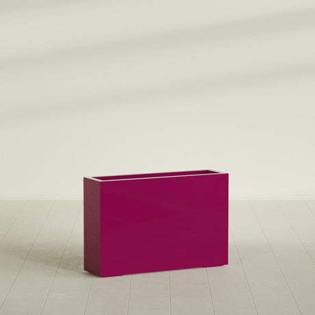 Milano Narrow Rectangular Planter in Gloss Eggplant, 36"L × 10"D × 24"H, shown empty