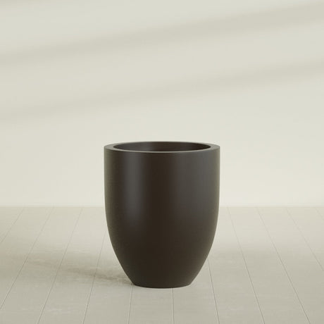 Valencia Tapered Round Planter in Matte Dark Brown, 27"D × 31"H, shown empty