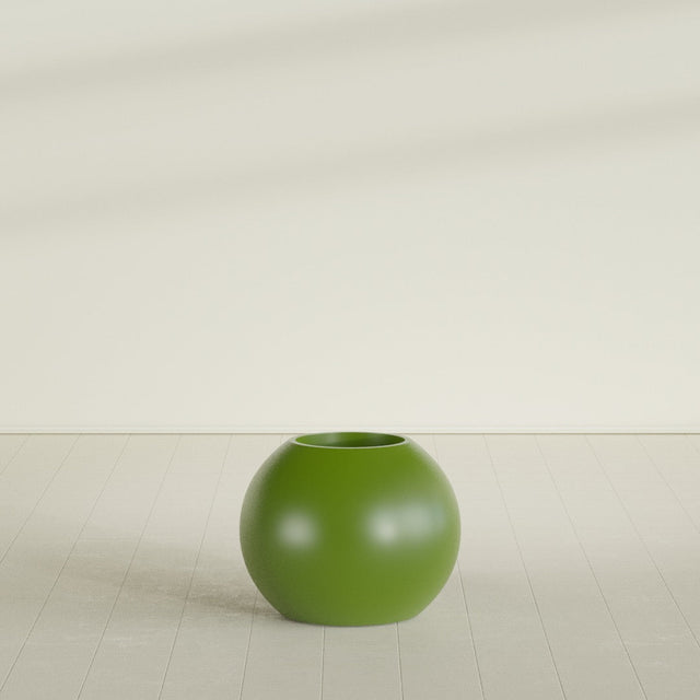 Globe Planter in Satin Green, 24"D × 19"H, shown empty