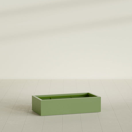 Antwerp Rectangular Planter in Satin Green, 48"L × 24"D × 12"H, shown empty
