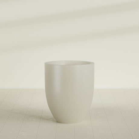 Valencia Tapered Round Planter in Satin Beige, 27"D × 31"H, shown empty